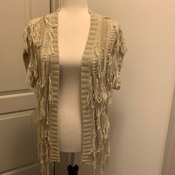 Love Stitch Vest Knit Long Fringe Lagenlook - Picture 3 of 7